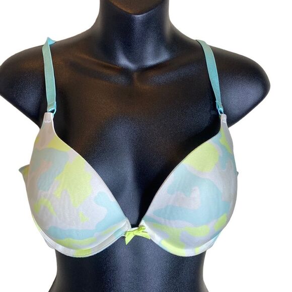 Victoria’s Secret 36D push up bra camoflauge blue/white/gray/yellow - Picture 1 of 5